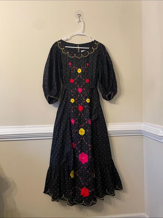 Anthropologie Dresses & Skirts - Pink city pints  Polka Dot Dress with Bright Floral Embroidery Retails $495